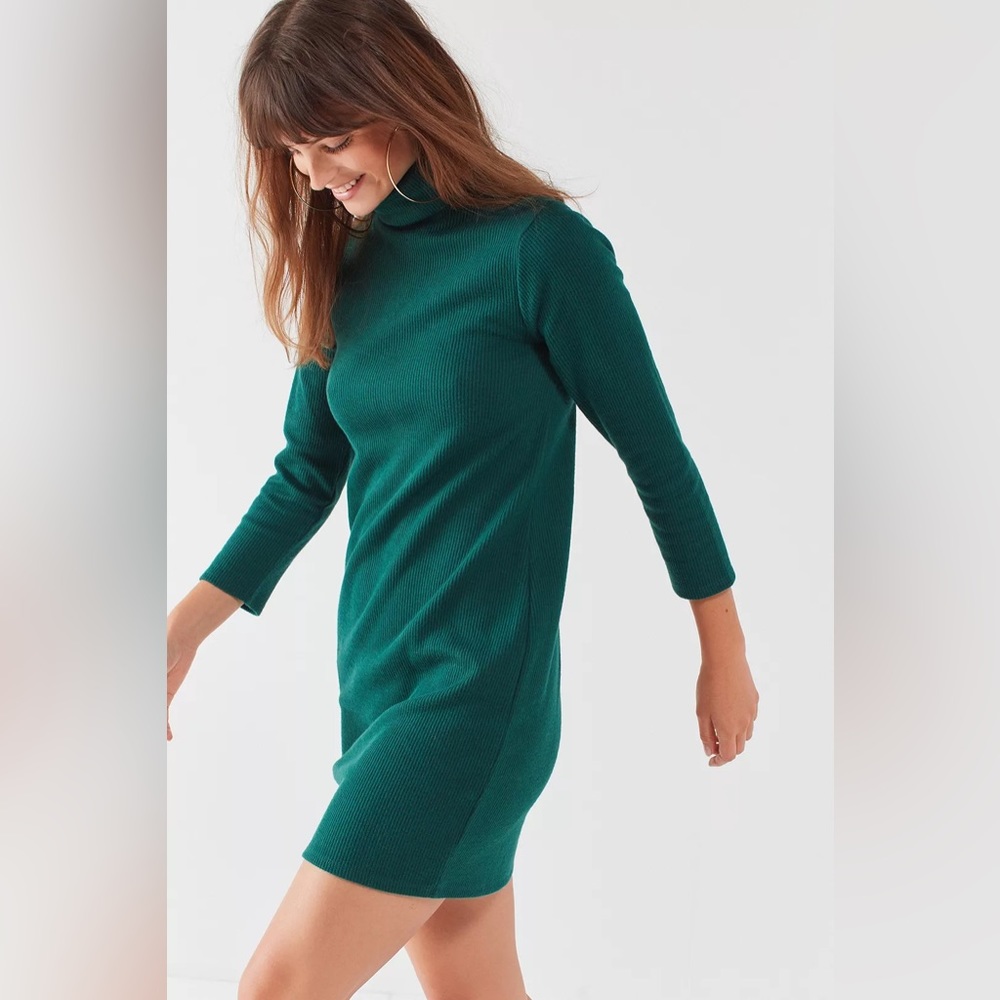Urban Outfitters Green Ribbed Turtleneck Mini Dress